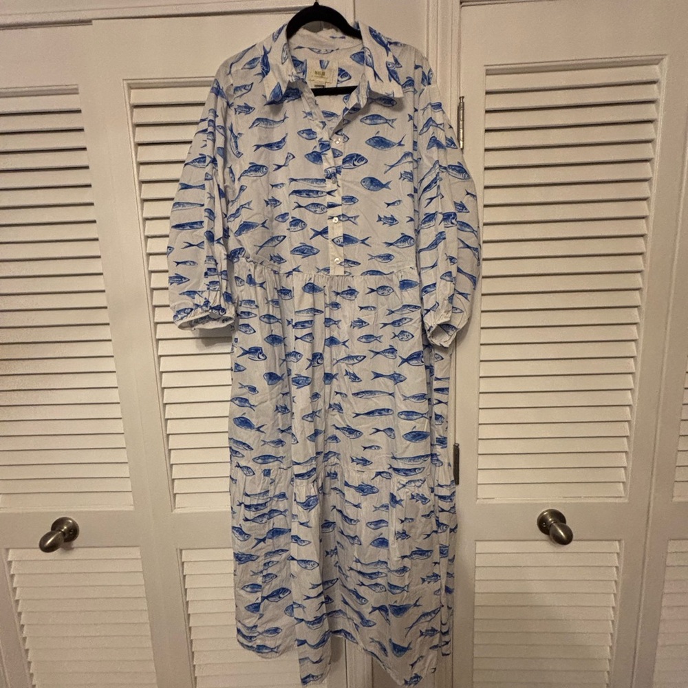 Maeve by Anthropologie Bettina Tiered Shirtdress Fish Print